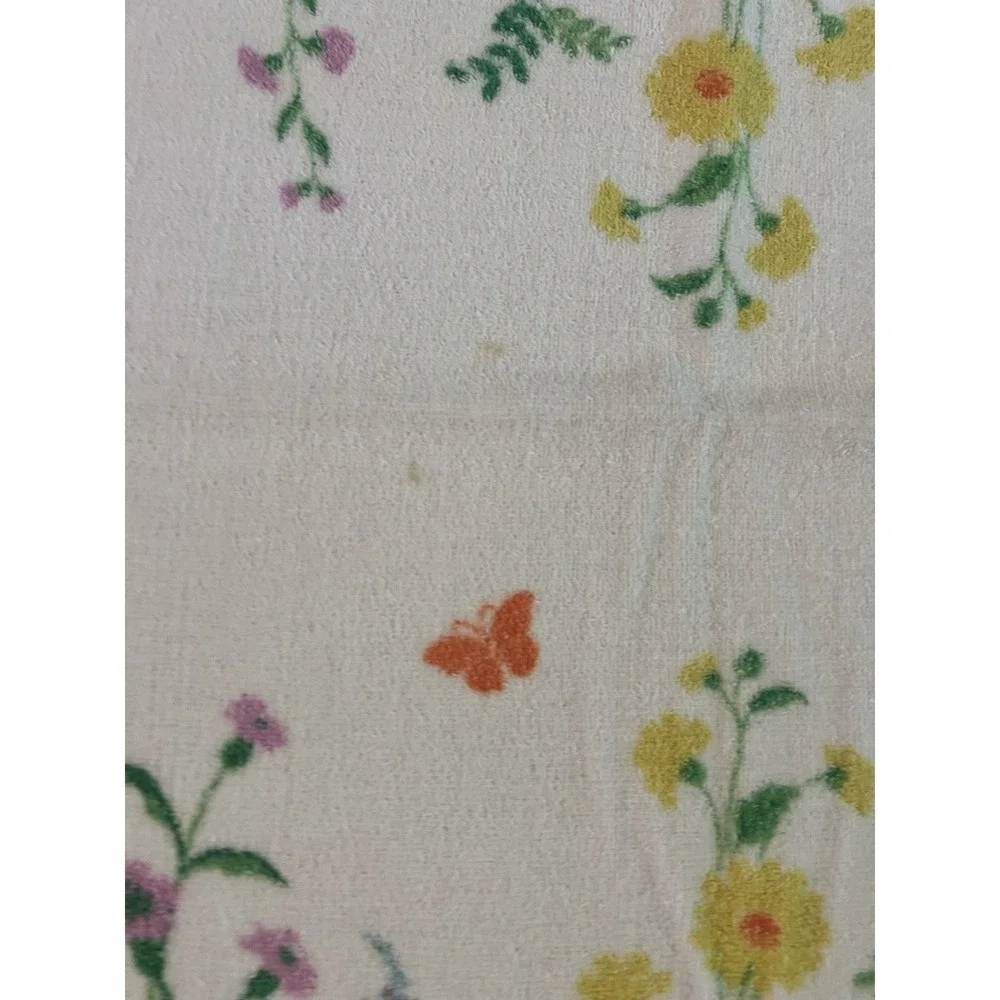 Vtg 1970s Dundee‎ Pink & Blue Flower Power Towel, Hand Towel, & Washcloth Fringe